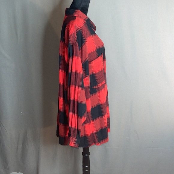 3X Women's Flannel Shirt Plaid Red Long Sleeve - Picture 6 of 9